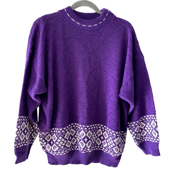 Vintage Women's Purple Knit Nordic Cottagecore Artisan Maximalist Sweater 20W - Picture 3 of 14